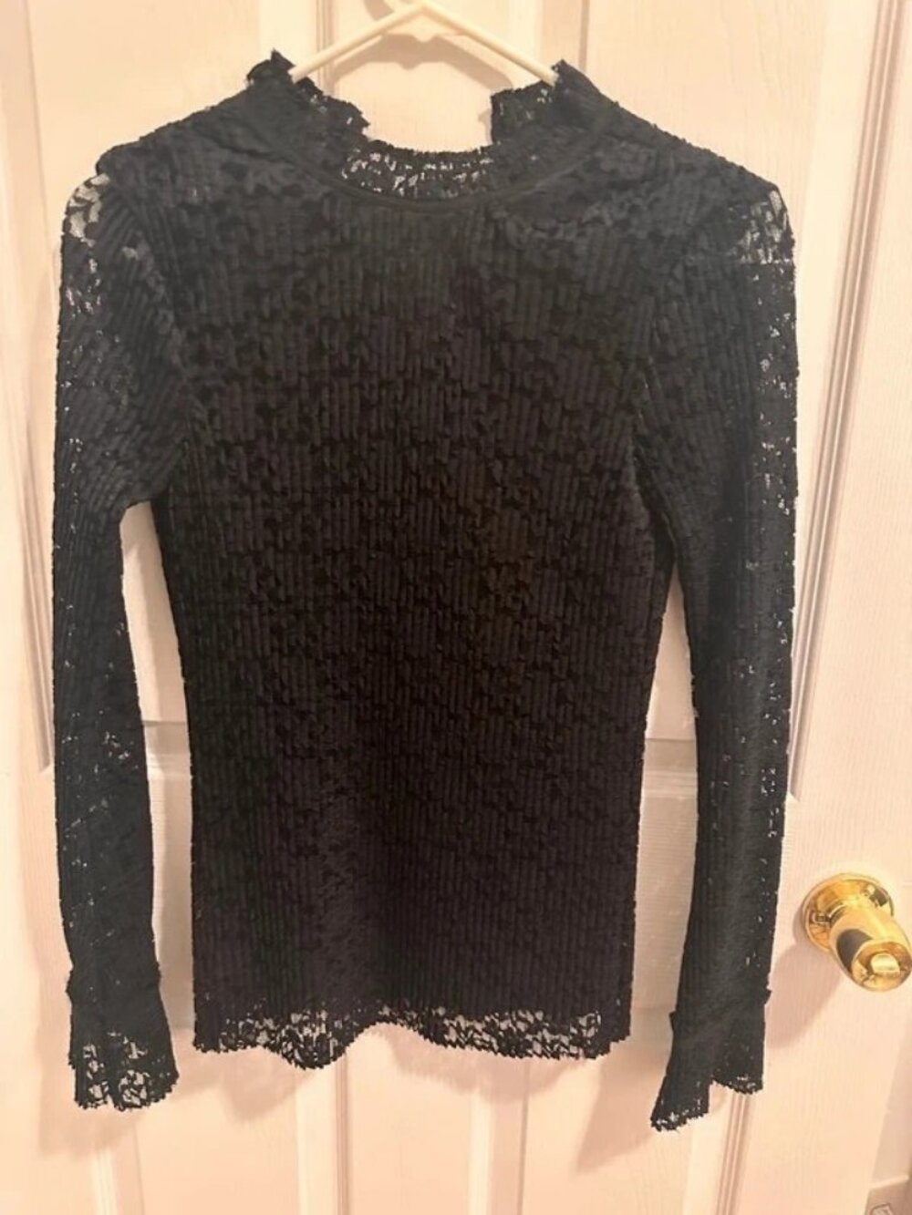 REISS Black Lace Long Sleeve Top – US 2